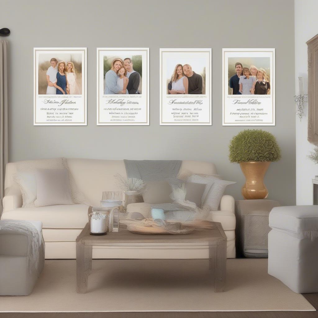 Personalized canvas prints featuring family names in elegant script fonts.