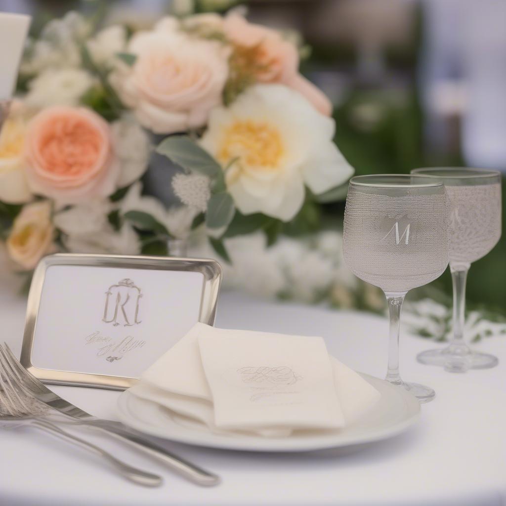 Personalized cocktail napkins at a wedding reception