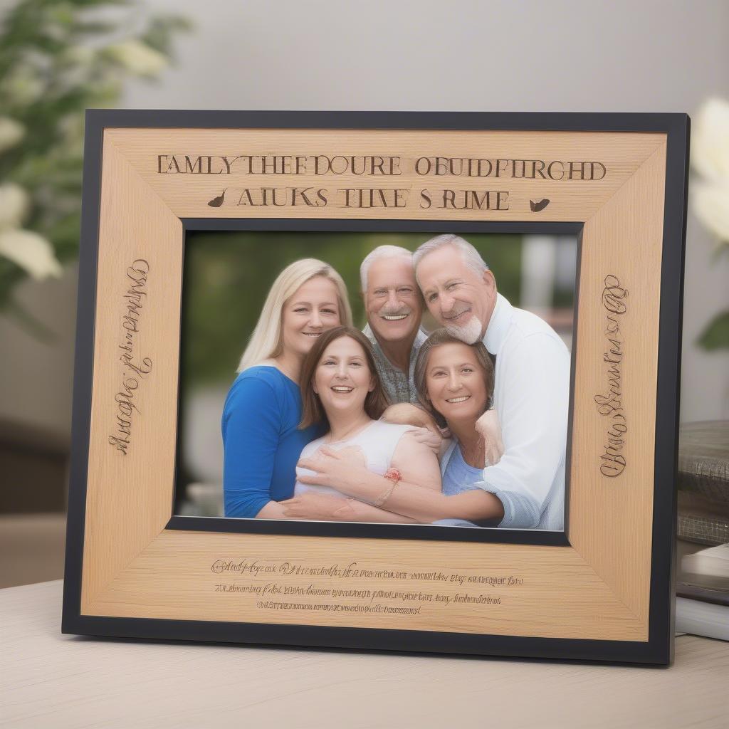 Personalized family photo frame with a custom quote