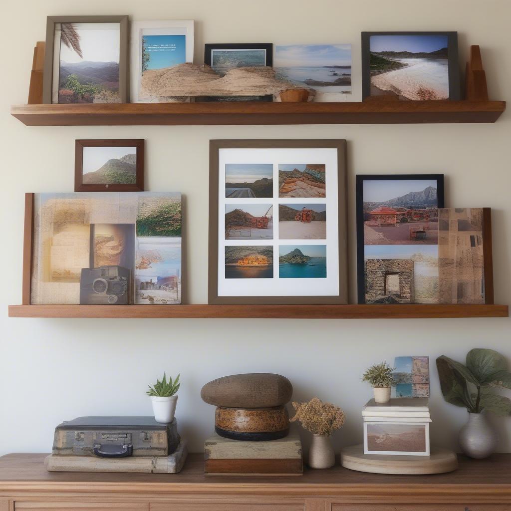 Personalized Framed Travel Photo Collage Displayed on a Shelf