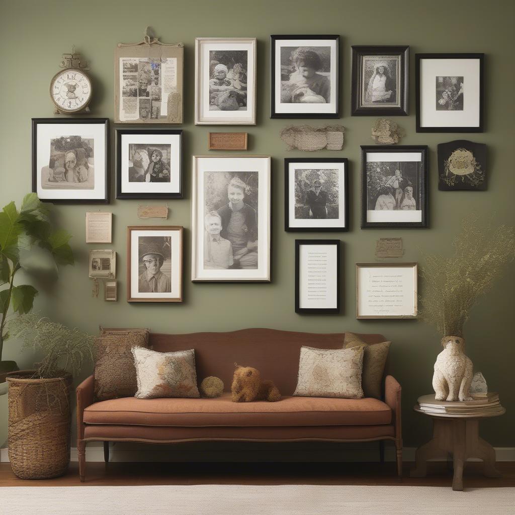 A personalized gallery wall showcasing a mix of framed prints, photos, and wall art with inspiring sayings.