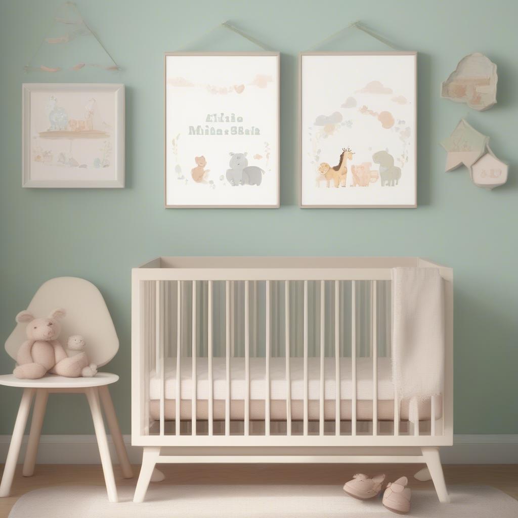 Personalized name canvas hanging above a crib in a baby's nursery