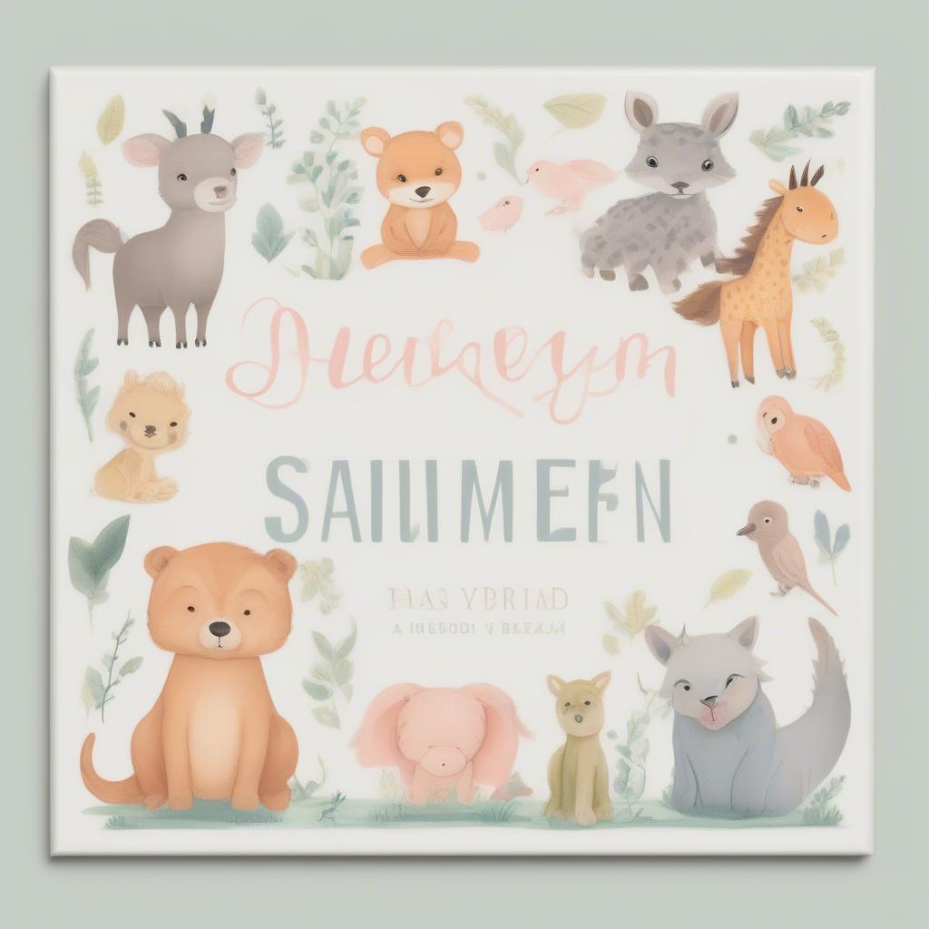 Personalized nursery sign with baby's name and cute animal illustrations