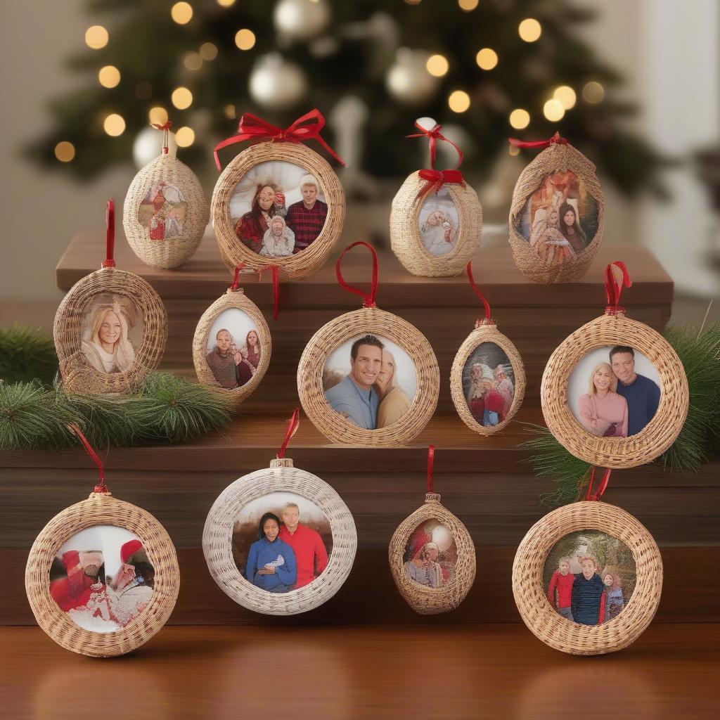 Personalized Photo Christmas Ornaments in Wicker Frames