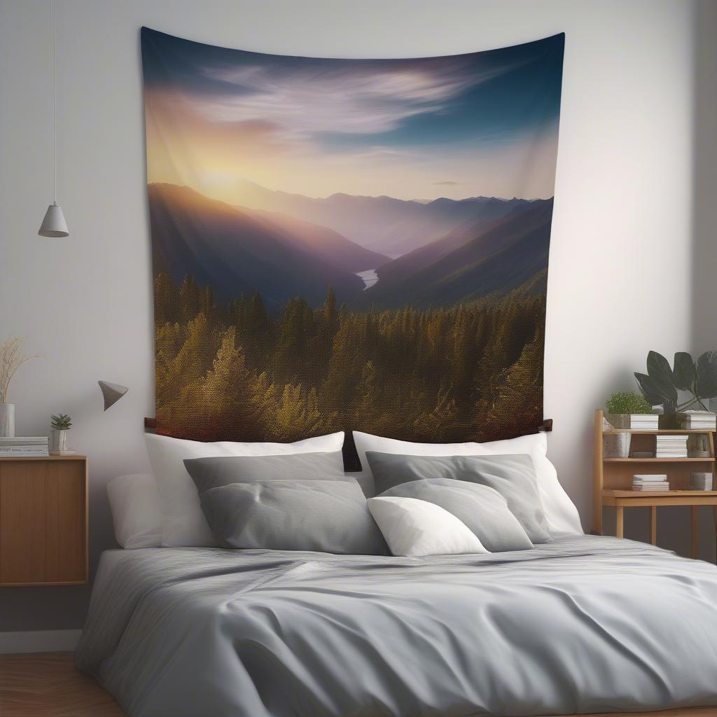 Personalized Photo Tapestry in a Bedroom