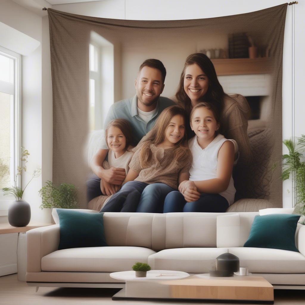 Personalized Photo Tapestry in a Living Room Setting