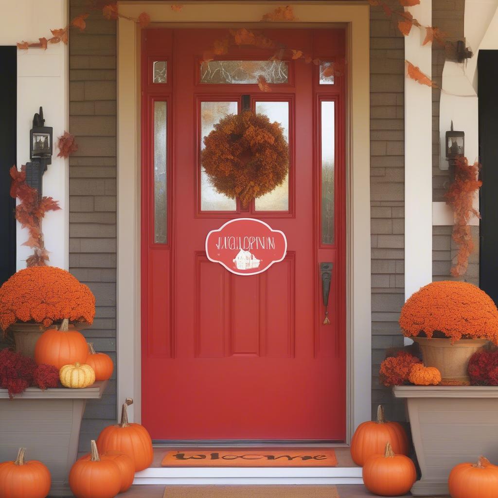 Personalized Pumpkin Welcome Sign on Front Door