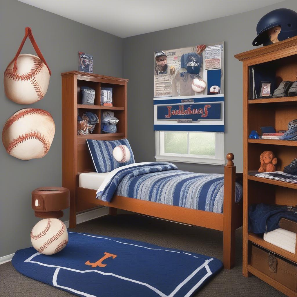 Personalized Sports-Themed Boys Room Sign with Baseball Bat and Glove