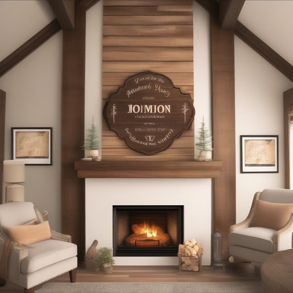 Personalized wall art wood in a living room setting