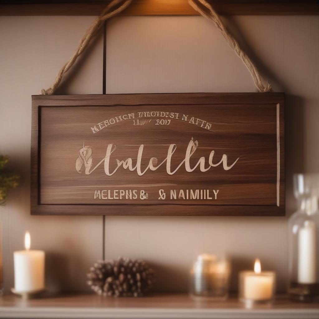 Personalized wood signs add warmth and character to a living room.