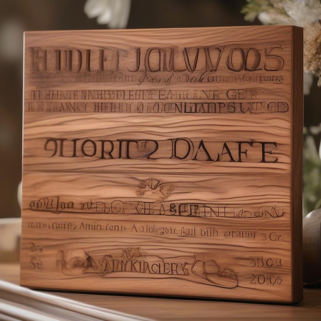 Close-up of personalized wood word gifts, showcasing intricate details and craftsmanship.