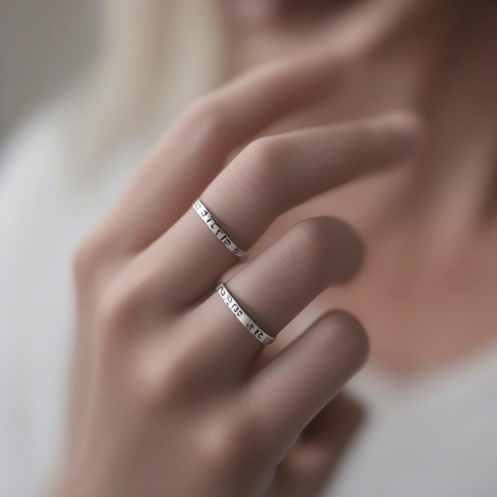 A personalized word ring worn on a hand showcasing its elegance