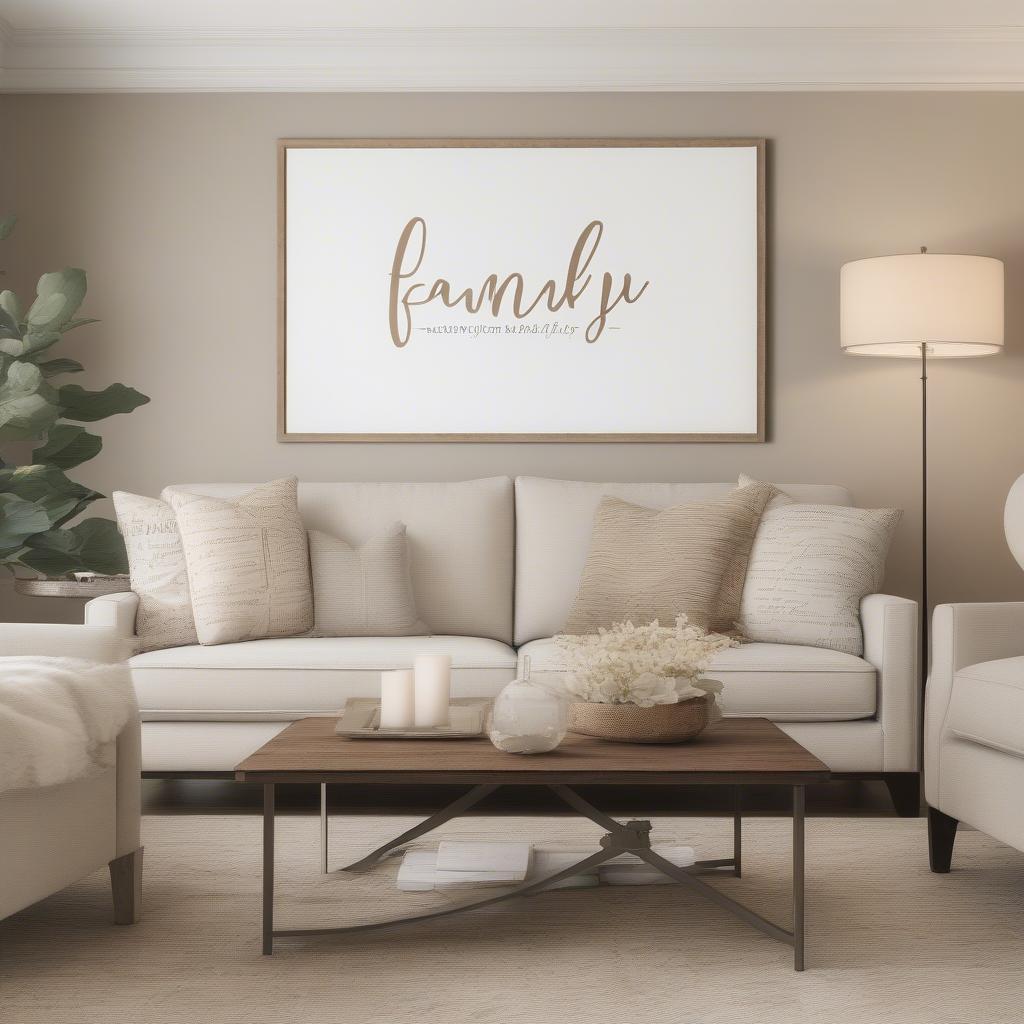 Personalized word wall art in a living room setting