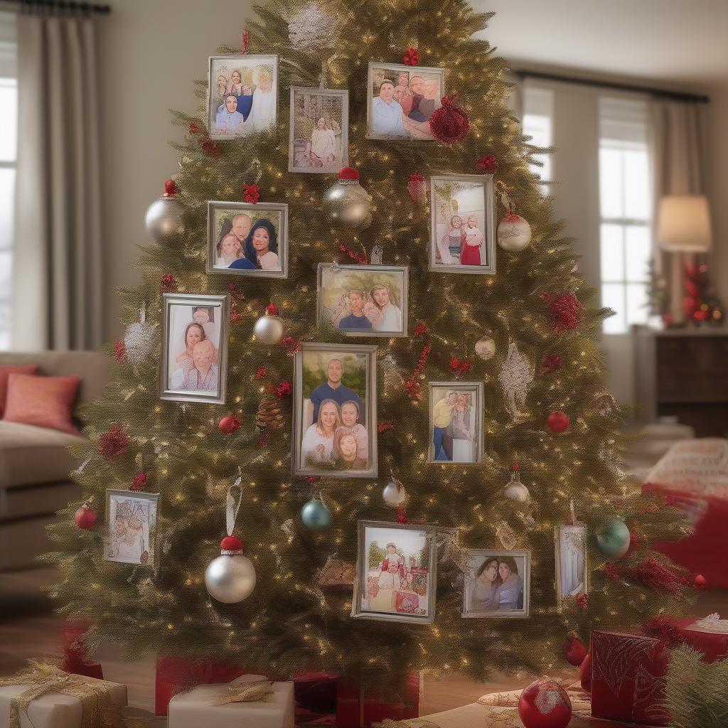 Family Photo Tree Ornaments on a Christmas Tree