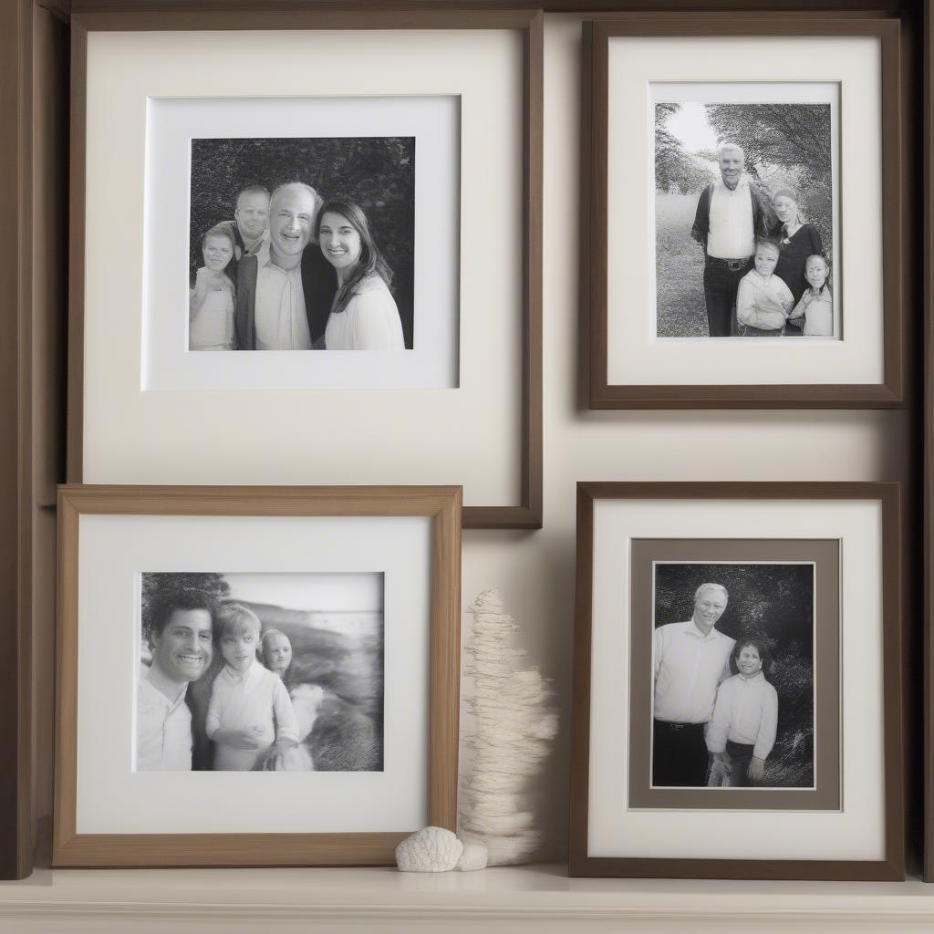 Close-up of a wooden picture frame with a white 8x10 mat, showcasing a family photo.