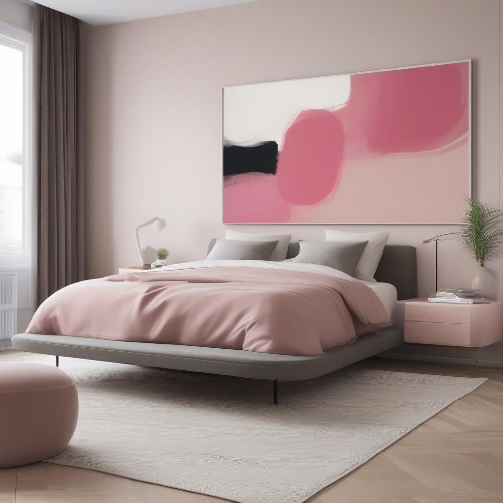 Pink Abstract Wall Art in a Modern Bedroom