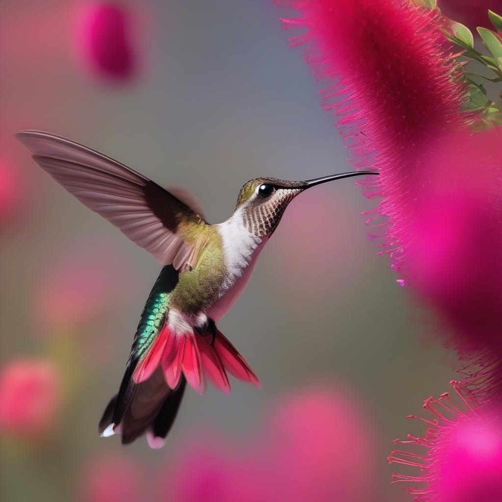 Pink Bottlebrush Tree with Hummingbird