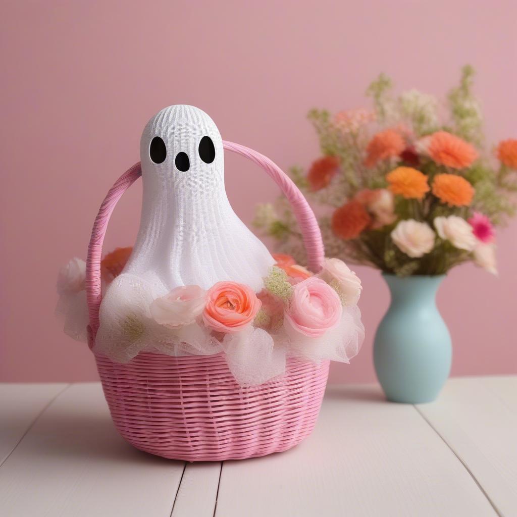 Pink ghost rattan basket with flowers