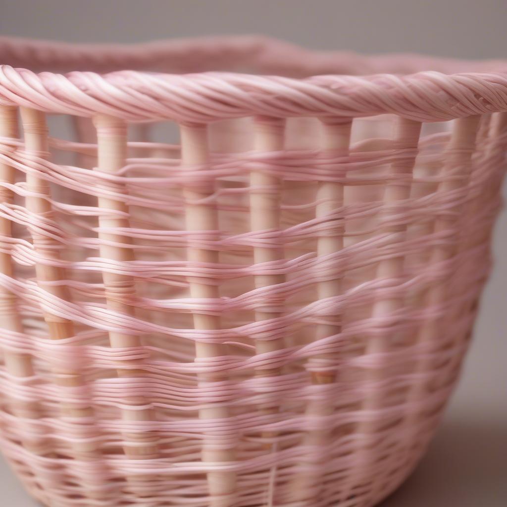 Close-up of a pink ghost wicker basket showing the intricate weave and subtle pink hue