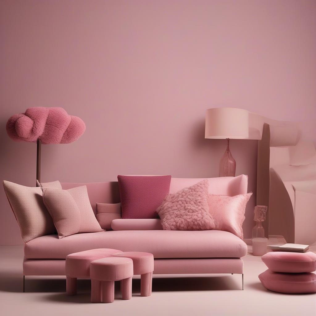 Various pink lumbar pillow combinations on different furniture