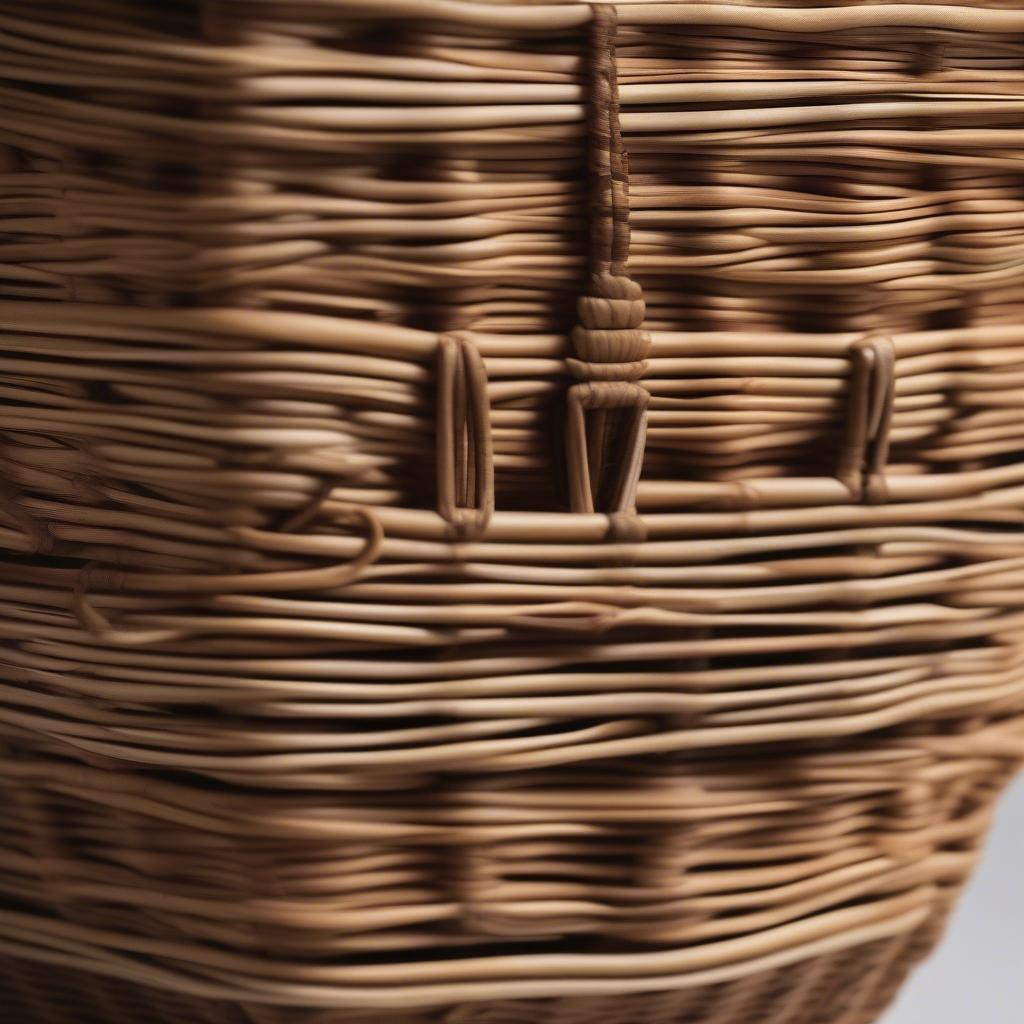 A close-up view of a playing card shaped wicker basket, showcasing its intricate weave and unique shape.