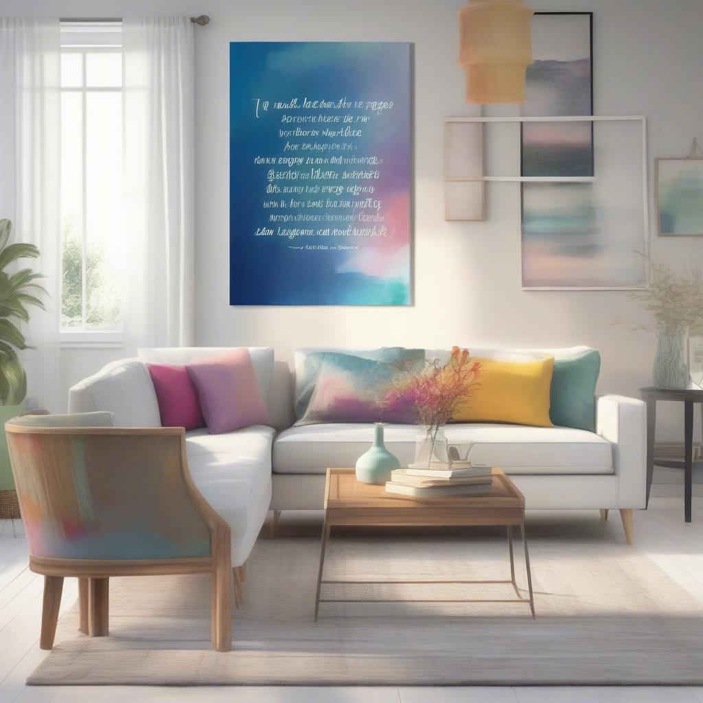 Positive wall art brightens up a living room