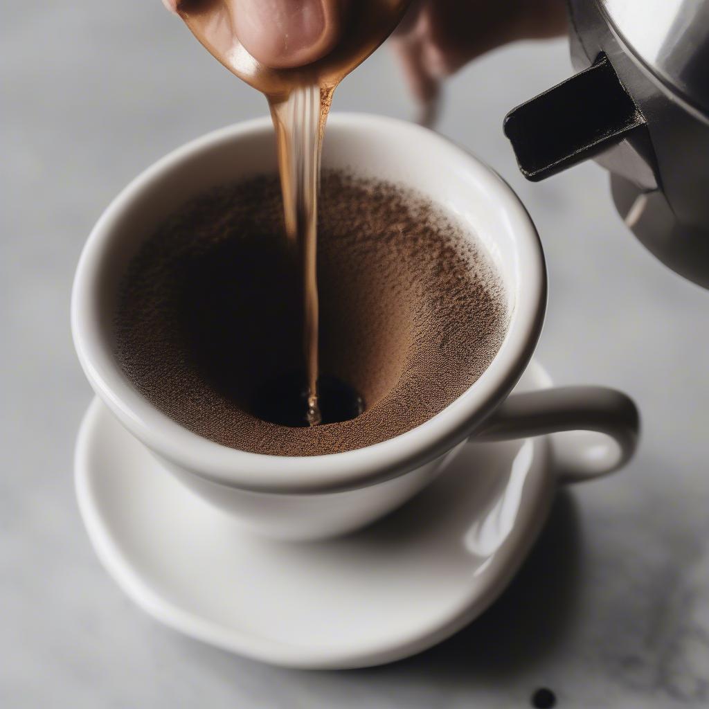 Pouring hot water over a ceramic pour over dripper