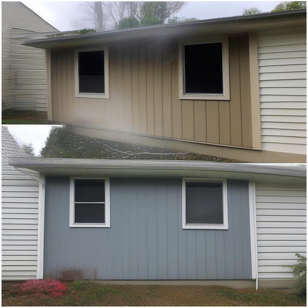 Pressure washing effectively cleans house siding, removing dirt and grime.