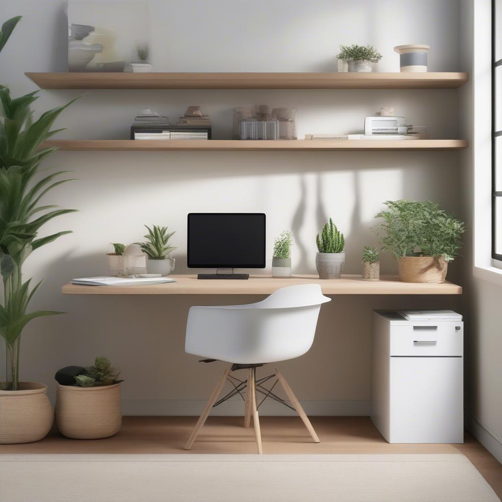 Printer Floating Shelf in a Stylish Home Office