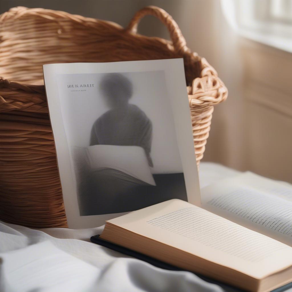 A wicker basket sits beside a book of inspirational quotes about art, highlighting the connection between art and inspiration.