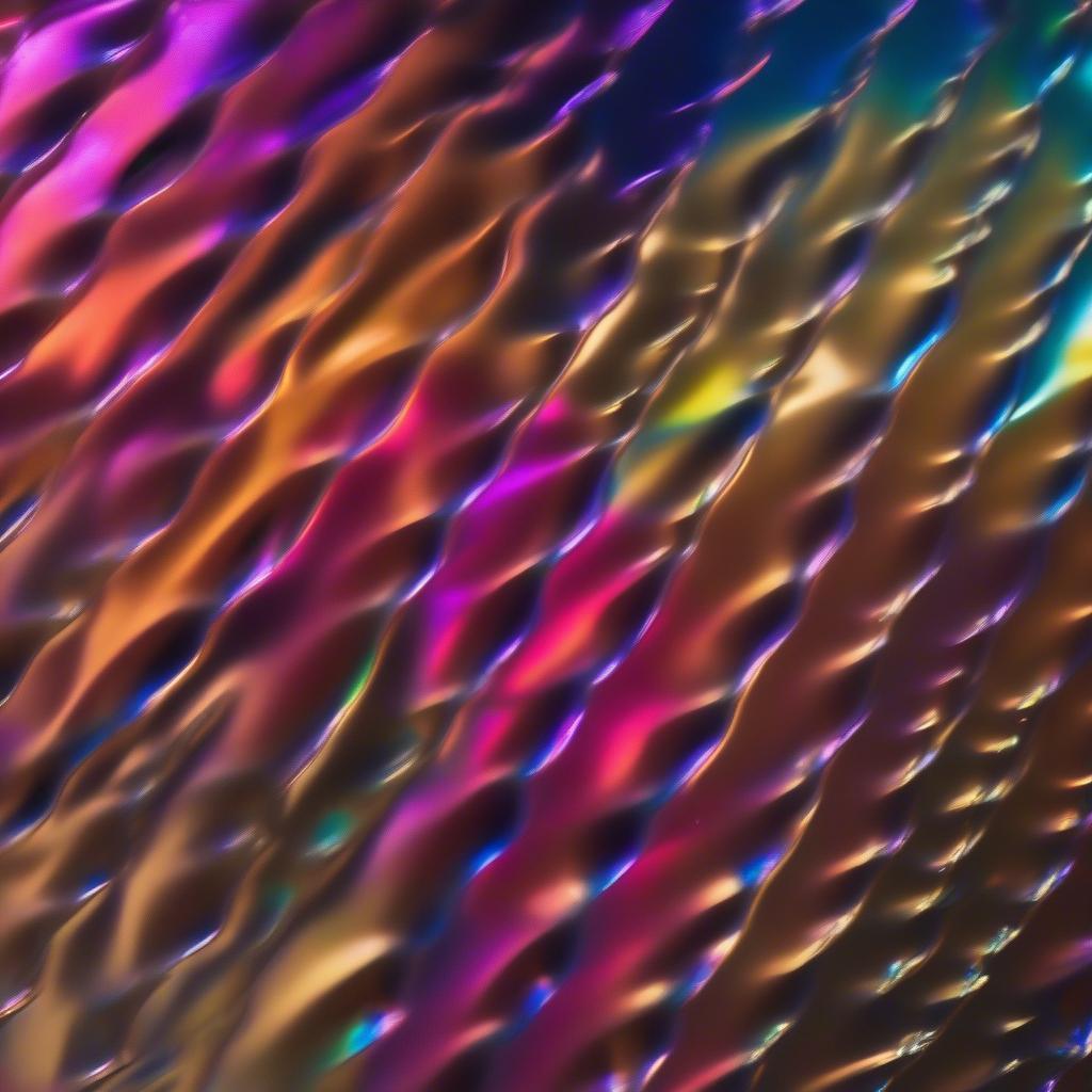 Close-up of a rainbow metal sheet showing vibrant iridescent colors.