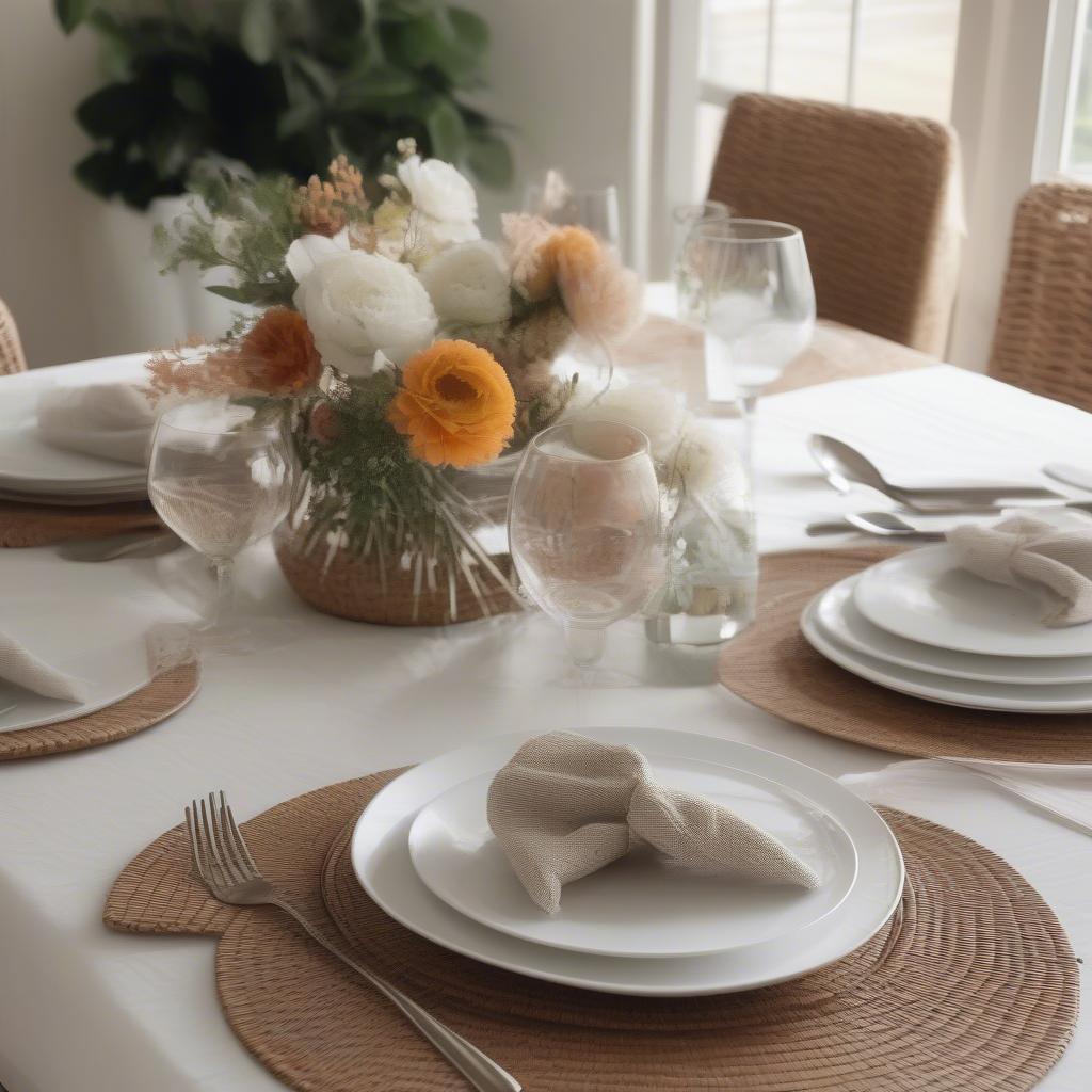 Rattan 12x16 placemats on a dining table