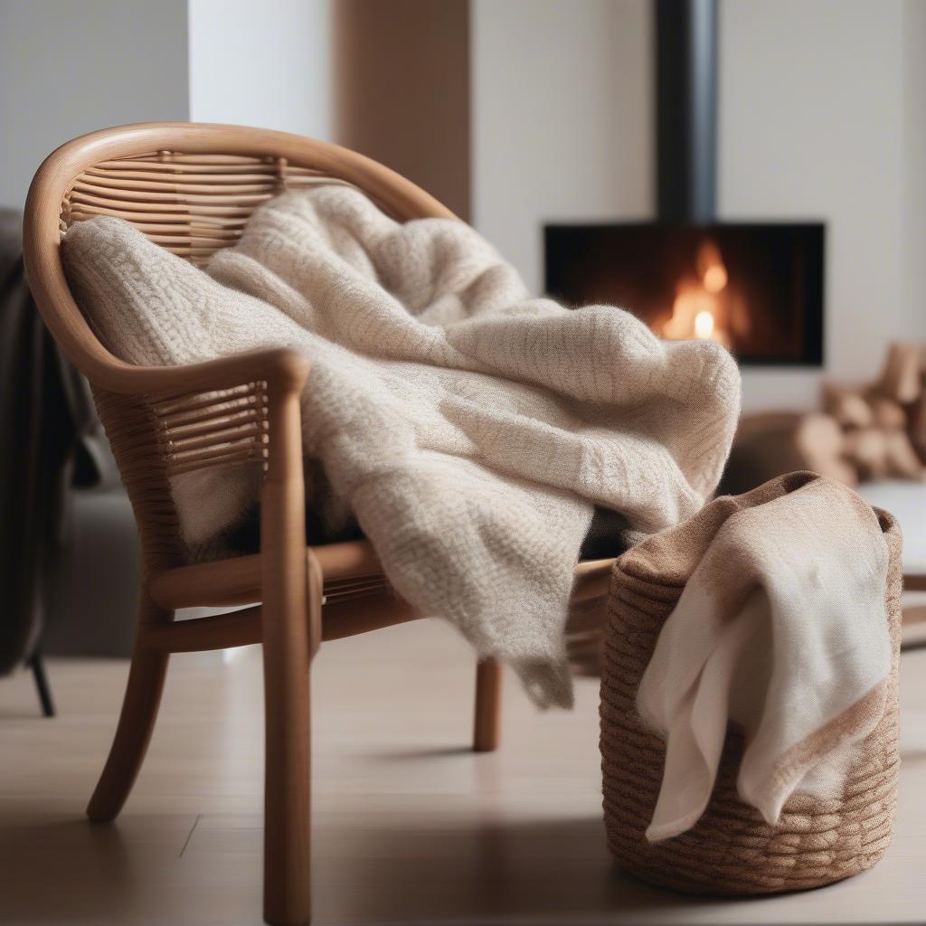 Rattan Armchair by Fireplace