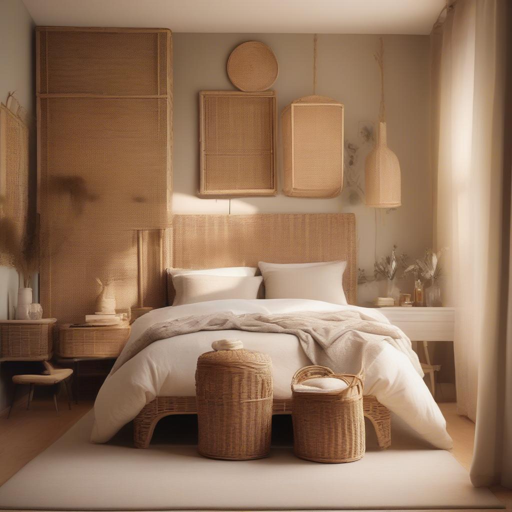 Rattan decor in a bedroom for a restful good night.