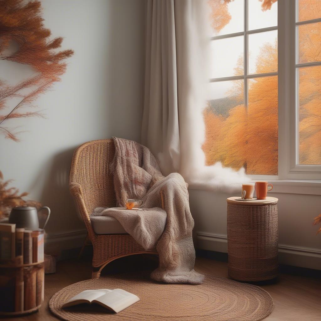 Rattan Chair with Fall Decor