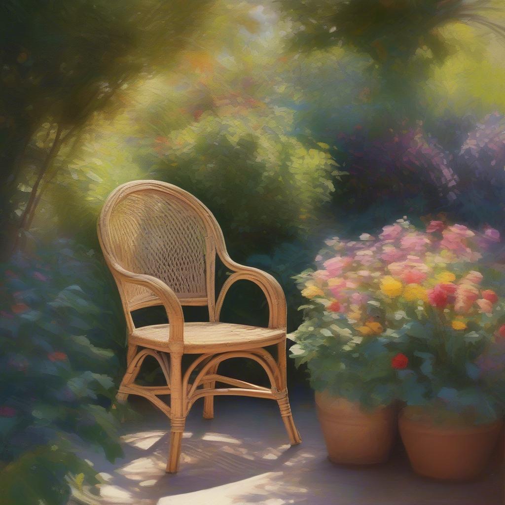 Rattan Chair in Impressionist Garden Setting