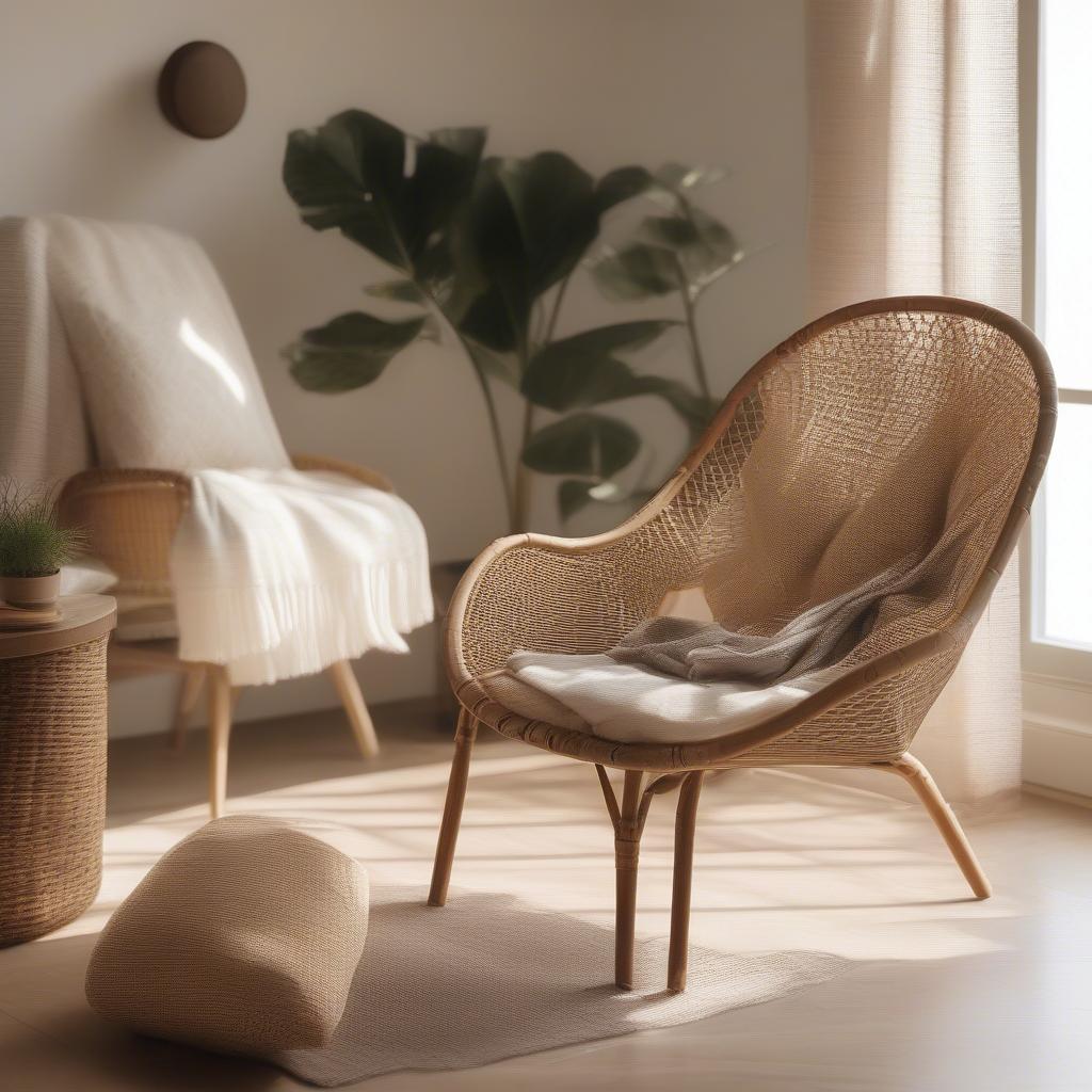 Rattan chair in a lifestyle setting with natural light