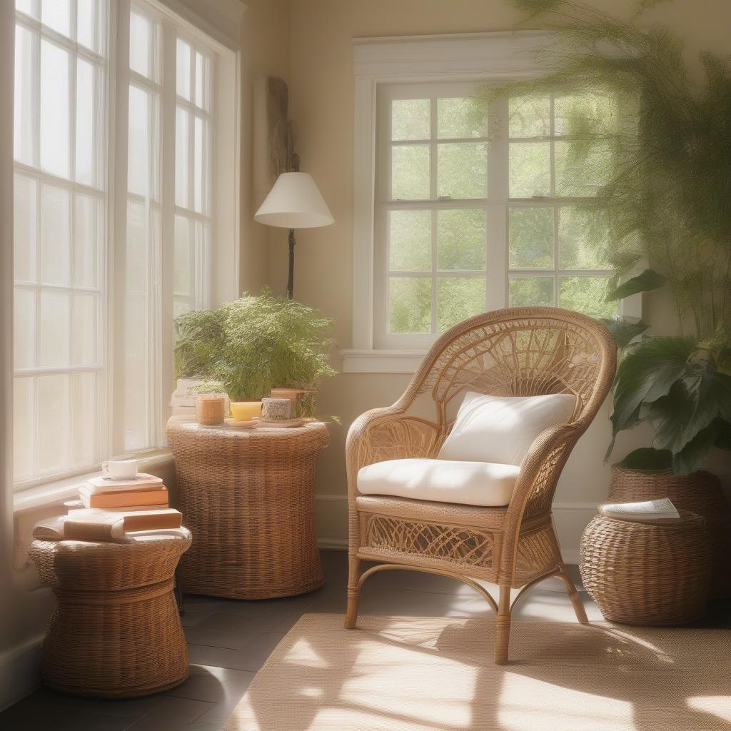 Relaxing Rattan Chair in a Sun-Drenched Sunroom