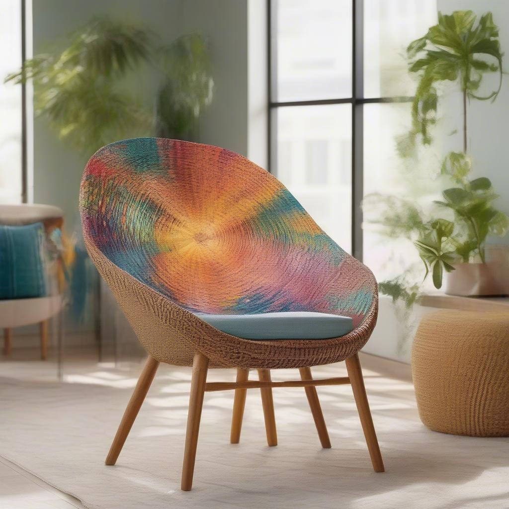 Rattan Chair with Vibrant Photo Print