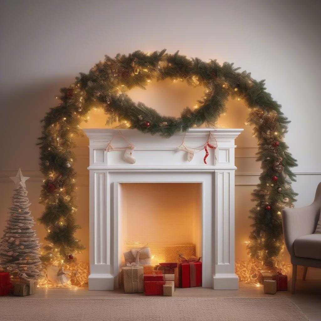 Rattan Christmas Arch Fireplace Decor