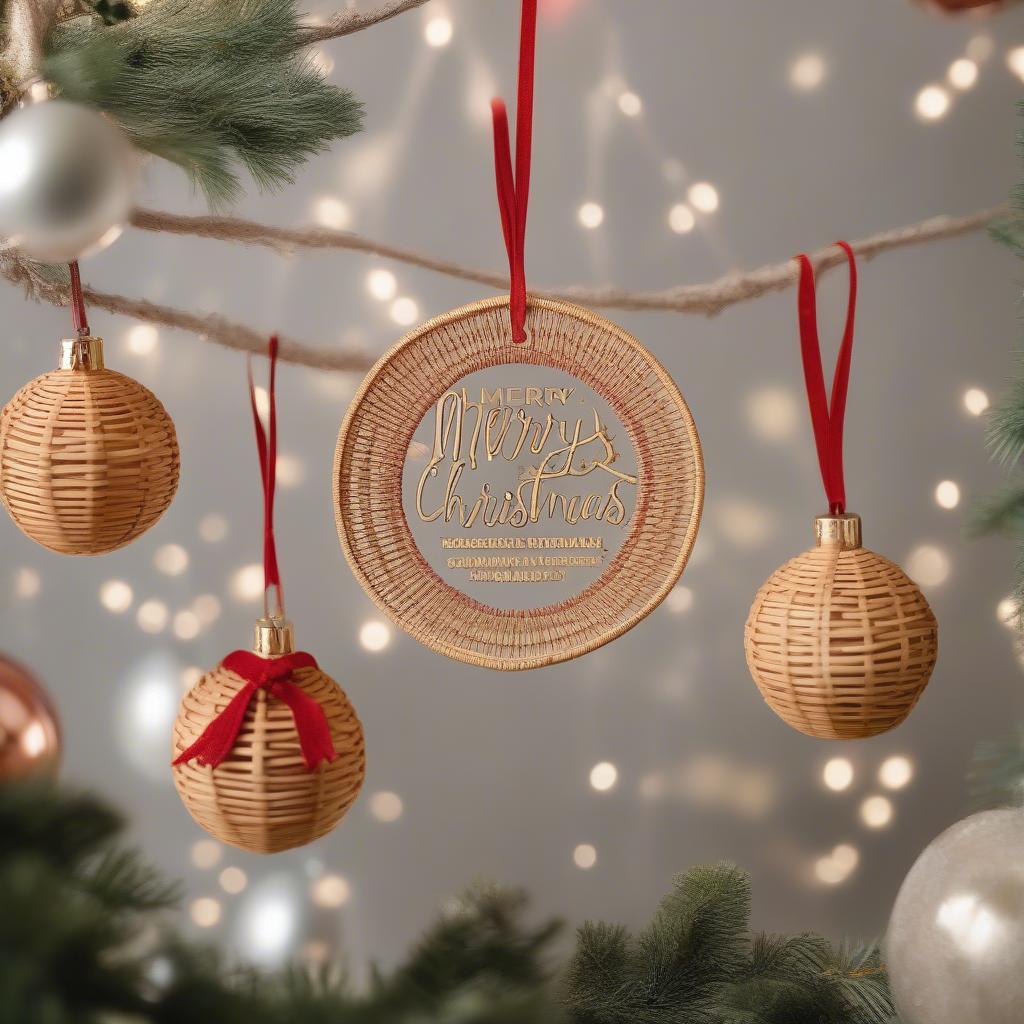 Rattan Christmas ornaments with "Merry Christmas Filthy Animal" inscription