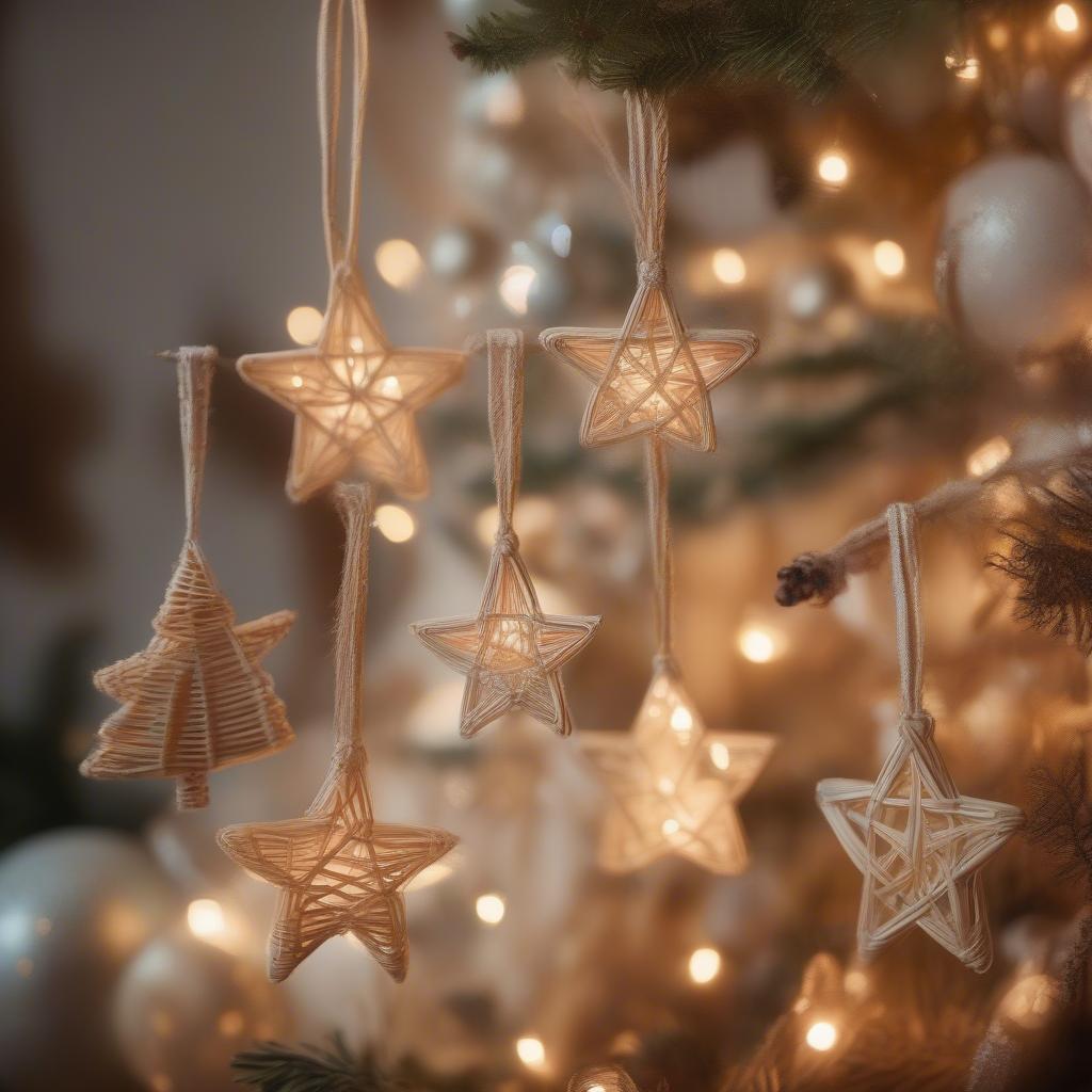 Rattan Christmas Ornaments on a Decorated Tree