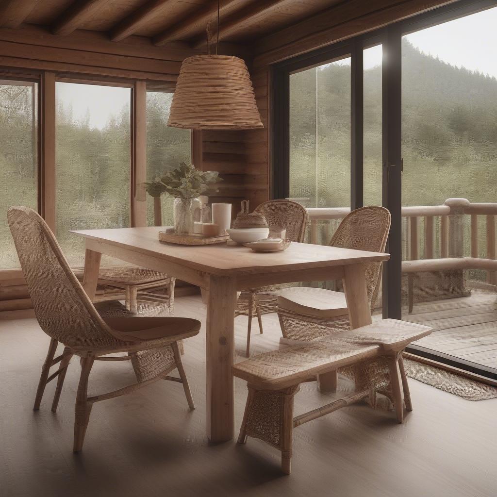 Rattan Dining Set in a Wooden Home