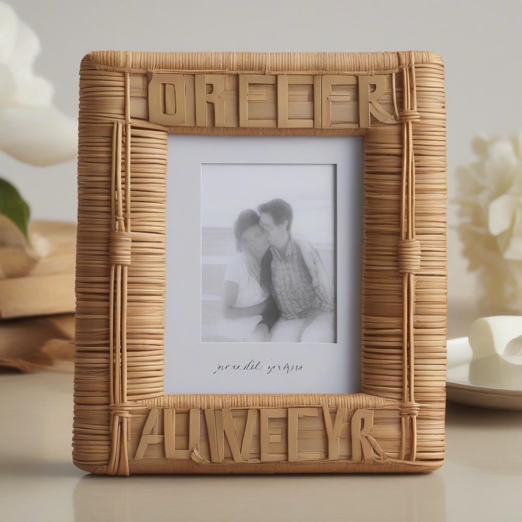 Rattan picture frame with "Forever" inscription, ideal for cherished memories