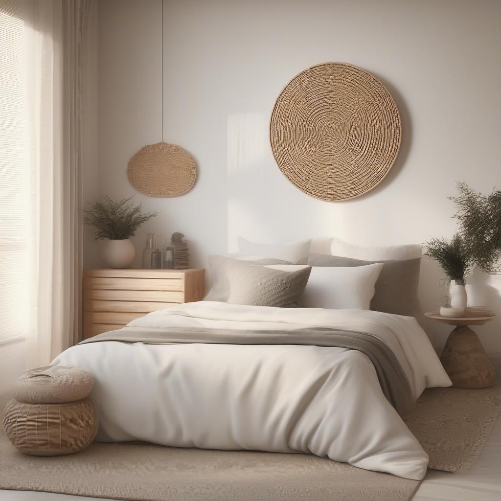 Rattan Framed Wall Art in a Serene Bedroom