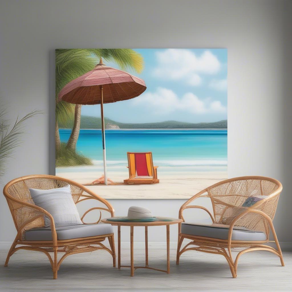 Canvas Print of Rattan Furniture in a Beach Scene