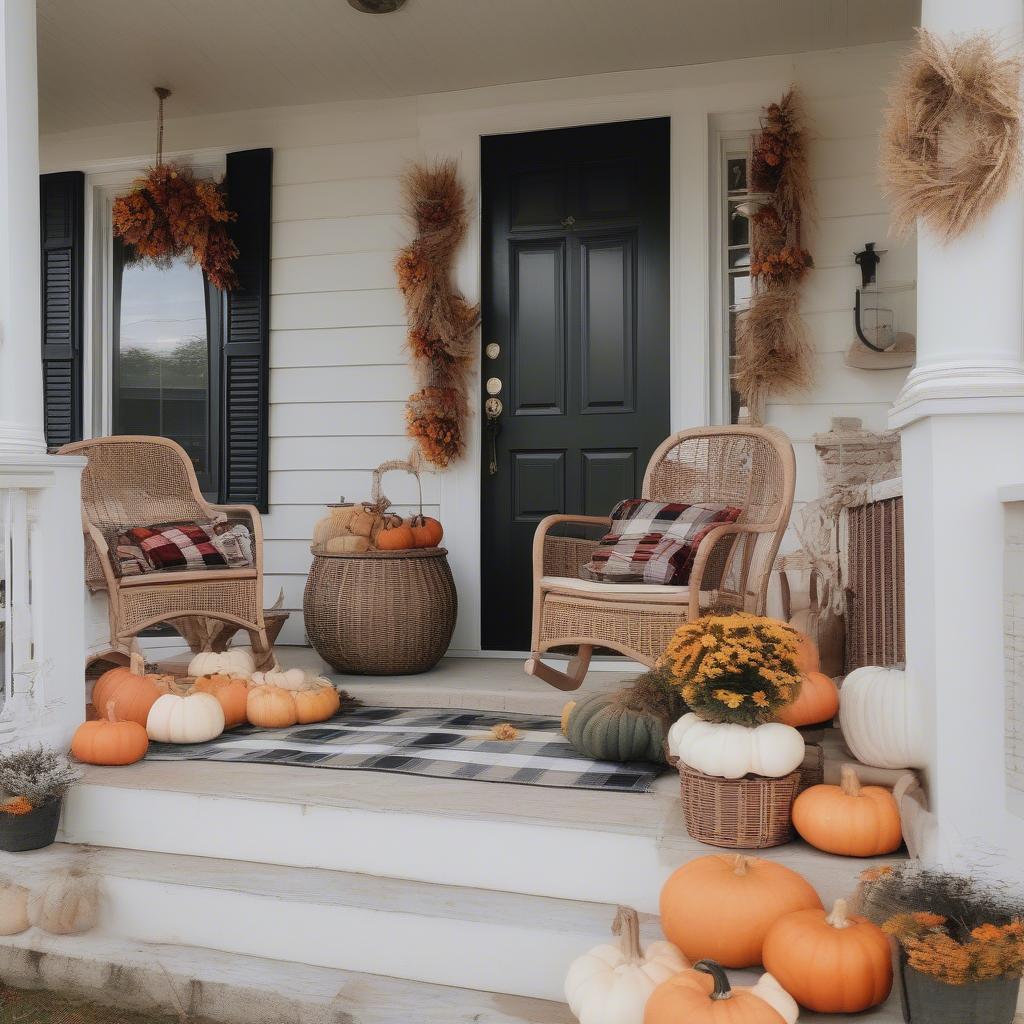 Rattan Furniture on a Fall Porch