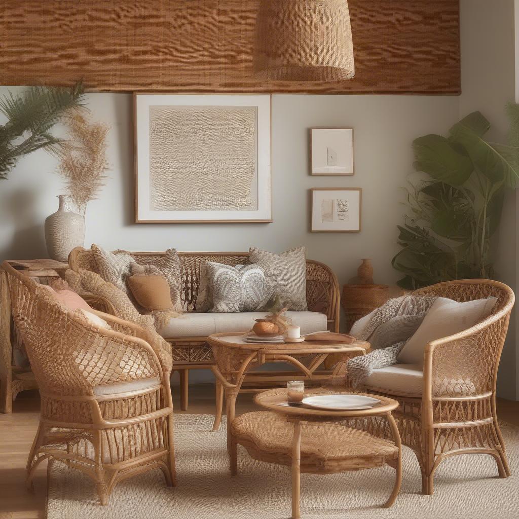 Rattan furniture in a living room setting, demonstrating its natural elegance and warmth.