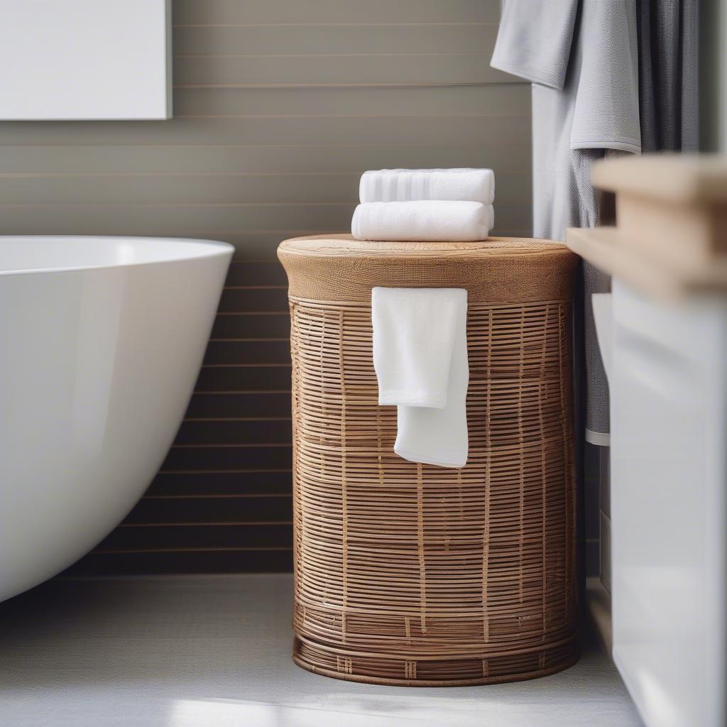 Rattan Hamper in a Bathroom Setting