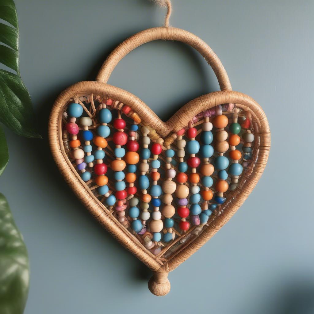 Rattan heart hanger decorated with beads